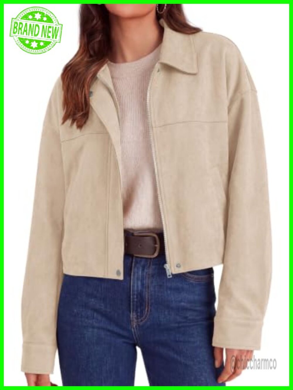 Faux Suede Cropped Zip Up Jacket Womens Fall